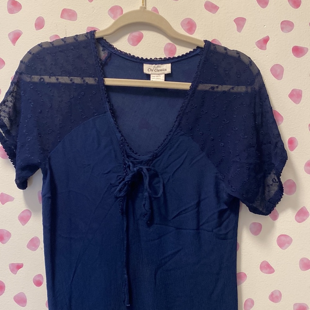 Sheer Blue Sun Dress/Swim Cover Up with Tye Dye at Asymmetrical Hemline - Picture 2 of 5